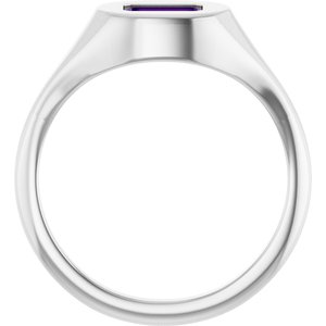 14K White Gold Natural Amethyst Signet Ring