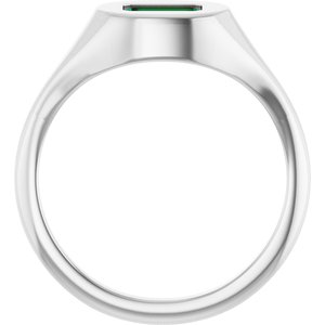14K White Gold Lab-Grown Emerald Signet Ring