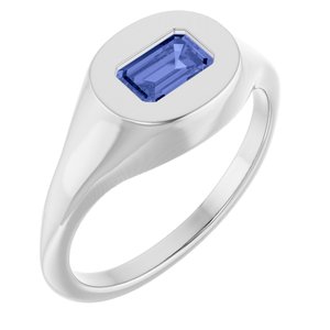 14K White Gold Natural Tanzanite Signet Ring