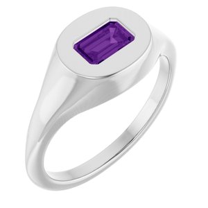 Sterling Silver Natural Amethyst Signet Ring