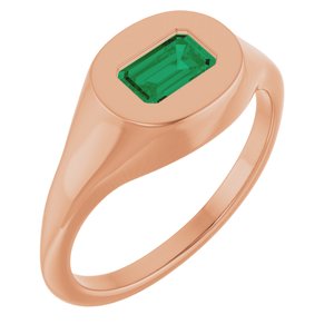 14K Rose Gold Lab-Grown Emerald Signet Ring
