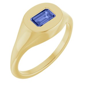 14K Yellow Gold Natural Tanzanite Signet Ring