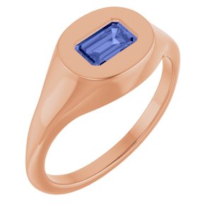 14K Rose Gold Natural Tanzanite Signet Ring