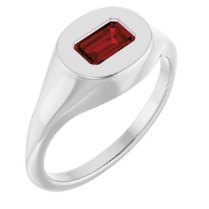 14K White Gold Natural Mozambique Garnet Signet Ring