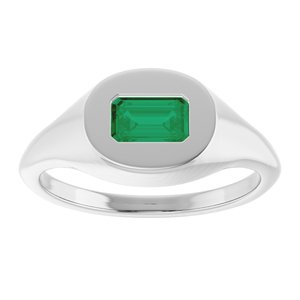 14K White Gold Lab-Grown Emerald Signet Ring