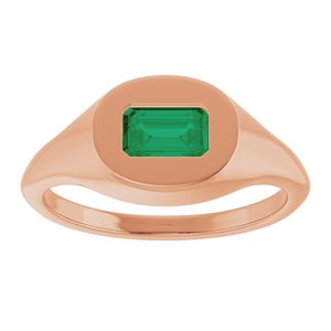 14K Rose Gold Lab-Grown Emerald Signet Ring