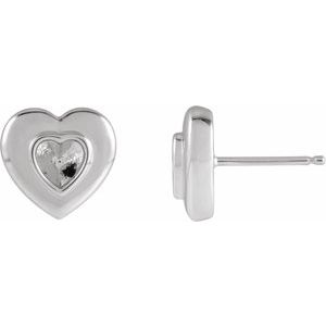 14K White Gold 4 mm Heart Bezel-Set Stud Earring Mounting