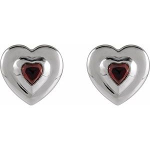 Sterling Silver 4 mm Heart Natural Mozambique Garnet Stud Earrings – image 2