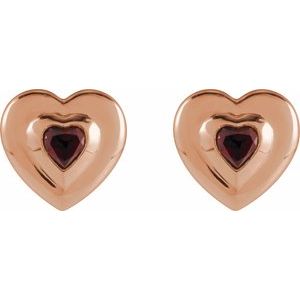14K Rose Gold 4 mm Heart Natural Mozambique Garnet Stud Earrings