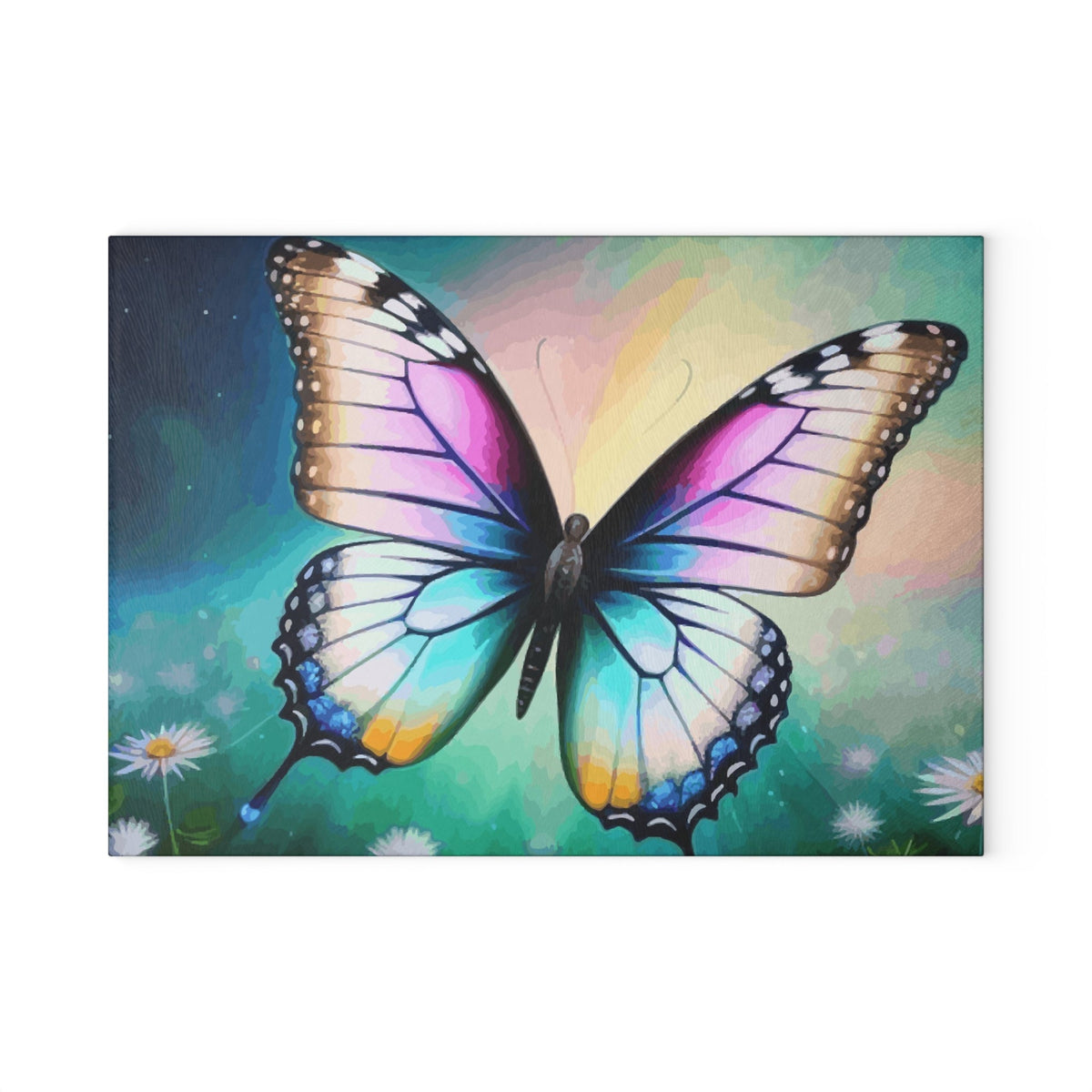 Beautiful Butterfly and Daisies Glass Cutting Board