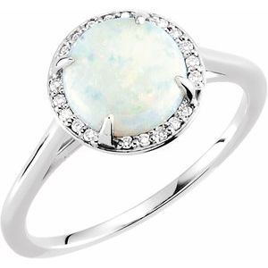 Continuum Sterling Silver Cabochon Natural White Opal & .05 CTW Natural Diamond Ring