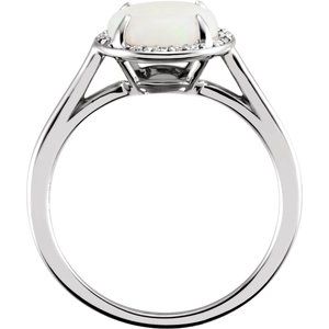 Continuum Sterling Silver Cabochon Natural White Opal & .05 CTW Natural Diamond Ring