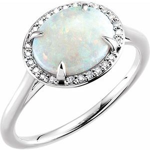 14K White Gold Natural White Opal & .04 CTW Natural Diamond Ring