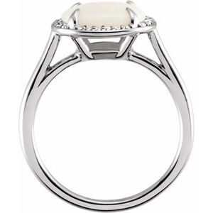 14K White Gold Natural White Opal & .04 CTW Natural Diamond Ring