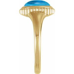 14K Yellow Gold Natural Swiss Blue Topaz Cabochon Ring