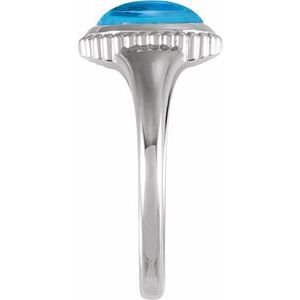 Platinum Natural Swiss Blue Topaz Cabochon Ring