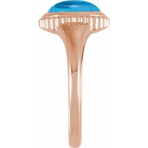 14K Rose Gold Natural Swiss Blue Topaz Cabochon Ring