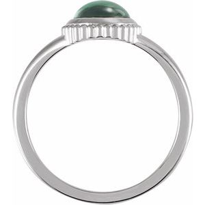 14K White Gold Lab-Grown Emerald Cabochon Ring