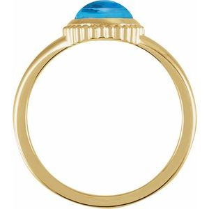 14K Yellow Gold Natural Swiss Blue Topaz Cabochon Ring