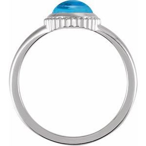 Sterling Silver Natural Swiss Blue Topaz Cabochon Ring
