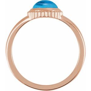 14K Rose Gold Natural Swiss Blue Topaz Cabochon Ring