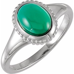 14K White Gold Lab-Grown Emerald Cabochon Ring