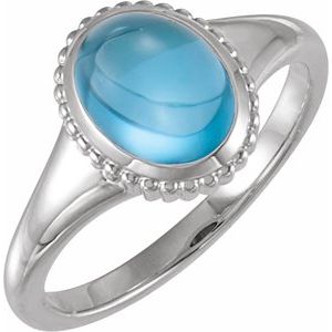 Platinum Natural Swiss Blue Topaz Cabochon Ring