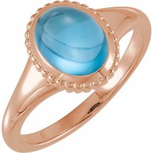 14K Rose Gold Natural Swiss Blue Topaz Cabochon Ring