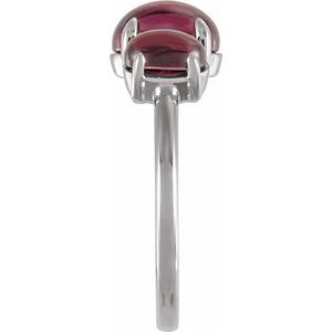 14K White Gold Natural Rhodolite Garnet Cabochon Ring