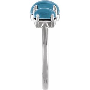 14K White Gold Natural London Blue Topaz Cabochon Ring