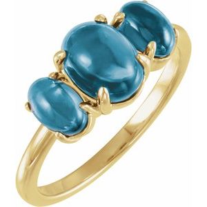 14K Yellow Gold Natural London Blue Topaz Cabochon Ring