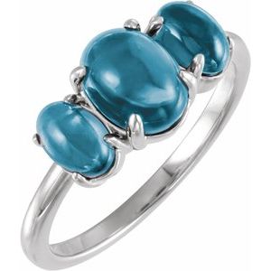 14K White Gold Natural London Blue Topaz Cabochon Ring