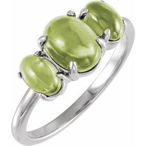 Platinum Natural Peridot Cabochon Ring