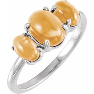 Platinum Natural Citrine Cabochon Ring