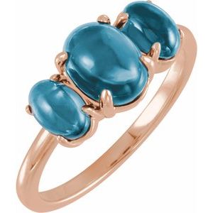 14K Rose Gold Natural London Blue Topaz Cabochon Ring