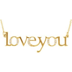 14K Yellow Gold .07 CTW Natural Diamond "Love You" Phrase 17 1/2" Necklace