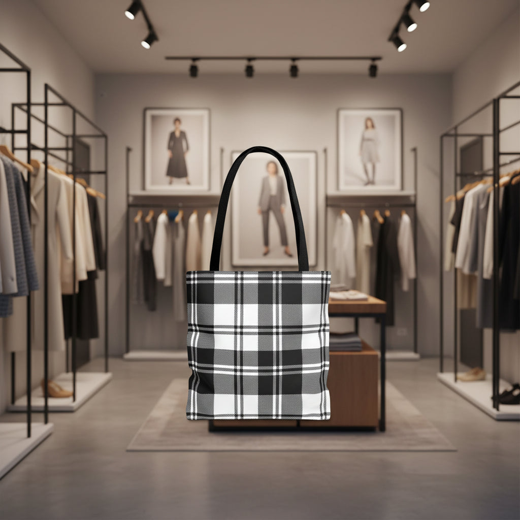 Black Checkered Plaid Tote Bag