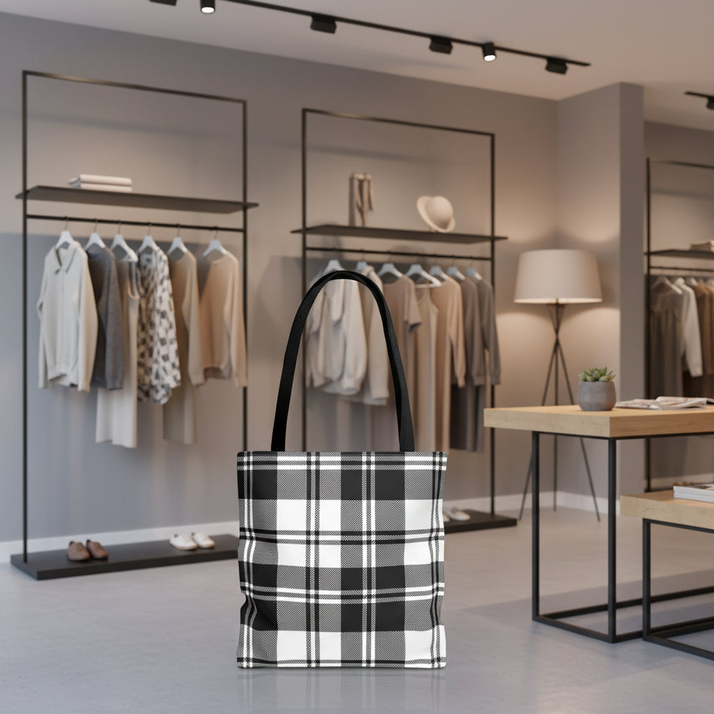 Black Checkered Plaid Tote Bag