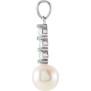 14K White Gold Cultured White Freshwater Pearl & 1/4 CTW Natural Diamond Pendant