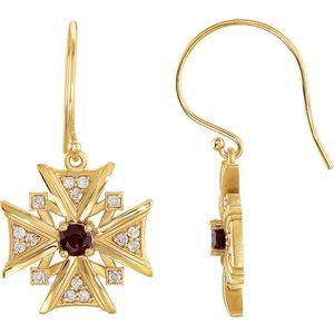 14K Yellow Gold Natural Mozambique Garnet & 1/3 CTW Natural Diamond Earrings