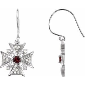 Sterling Silver Natural Mozambique Garnet & 1/3 CTW Natural Diamond Earrings