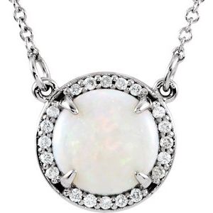 14K White Gold Natural White Opal & .05 CTW Natural Diamond 16" Necklace