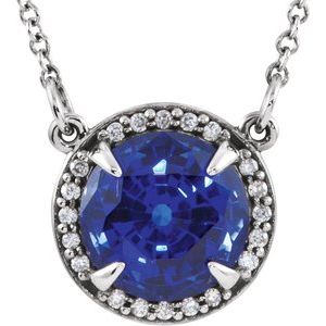 14K White Gold 8 mm Lab-Grown Blue Sapphire & .05 CTW Natural Diamond 16" Necklace