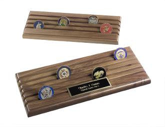 Coin Display Rack With 6 Rows, Walnut Wood, Holds up to 36 Coins - USA military coin