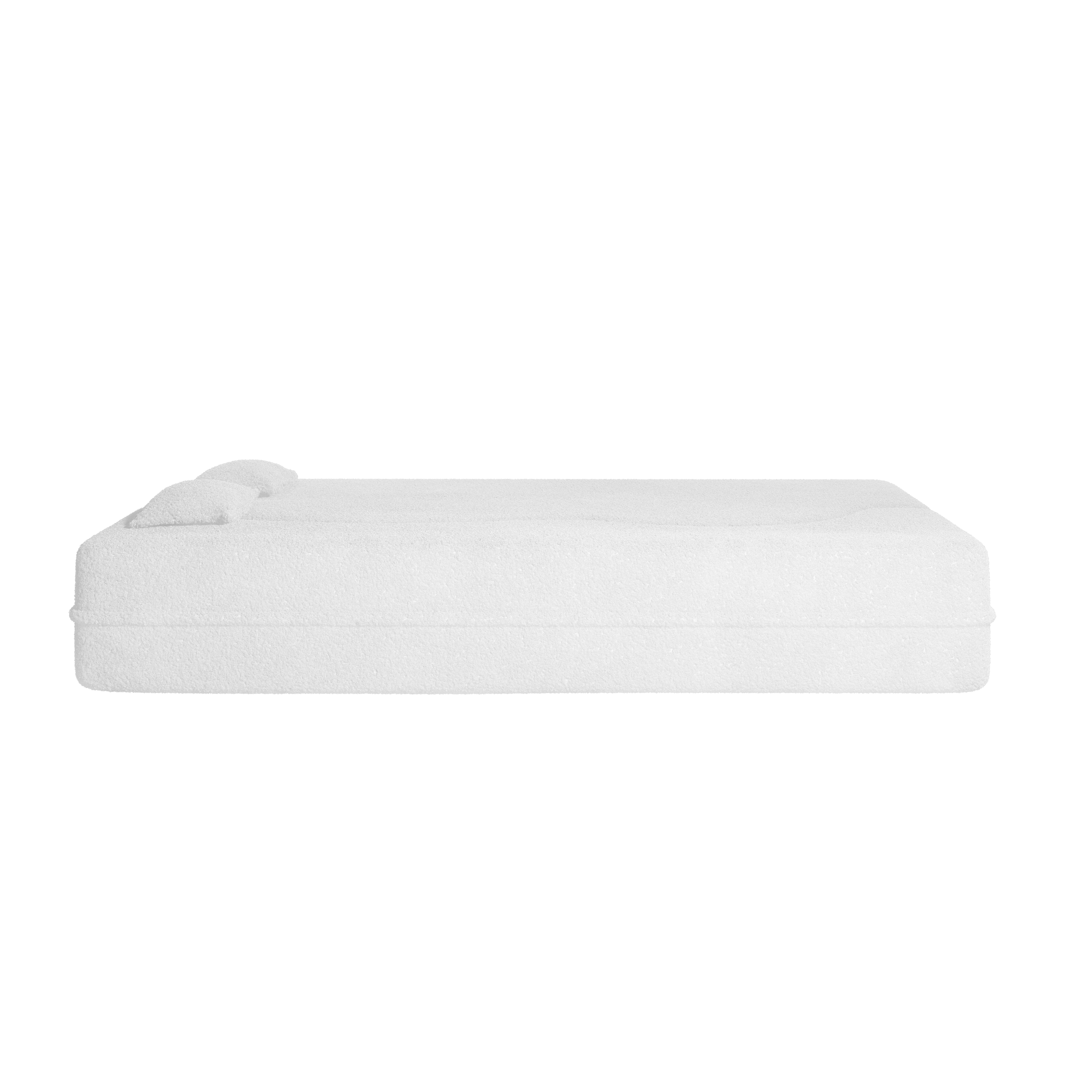 Modern Floor Sofa with 2 Pillows,Convertible Teddy Fabric Foam Filled Sleeper Sofa Bed,15 ' Full Size Folding Mattress for Living Room,Guest Bed,Playroom,no assembly required,Beige