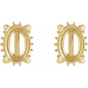 14K Yellow Gold 7x5 mm Oval 4-Prong Hidden Halo-Style Stud Earring Mounting – image 2