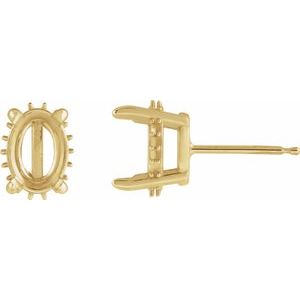 14K Yellow Gold 8x6 mm Oval 4-Prong Hidden Halo-Style Stud Earring Mounting