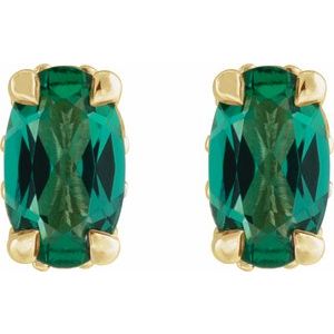 14K Yellow Gold Lab-Grown Emerald & .06 CTW Natural Diamond Hidden Halo-Style Stud Earrings – image 2