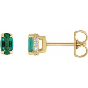 14K Yellow Gold Lab-Grown Emerald & .06 CTW Natural Diamond Hidden Halo-Style Stud Earrings