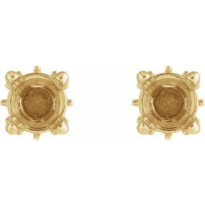 14K Yellow Gold 7 mm Round  Hidden Halo-Style Stud Earring Mounting – image 2